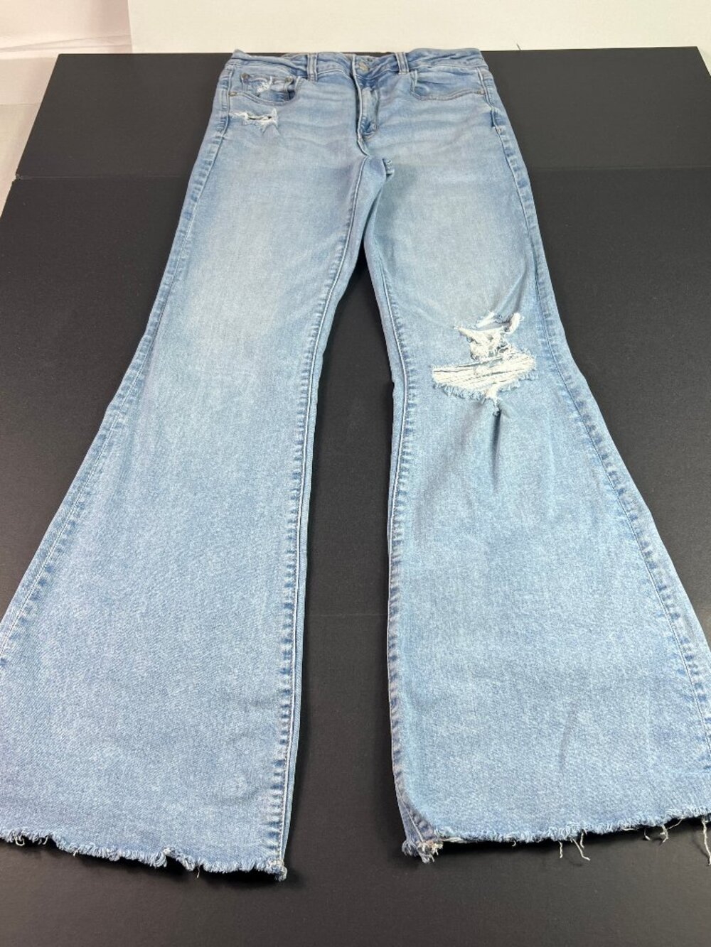 American Eagle Jean Women 28x31* Super High Rise Flare Blue Stretch Denim Tag 8L